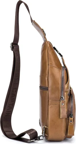 Vista 2 de Bolsos cruzados para hombre, bolso bandolera de cuero, mochilas casuales para el pecho, bolsa de hombro, mochilas de senderismo de viaje