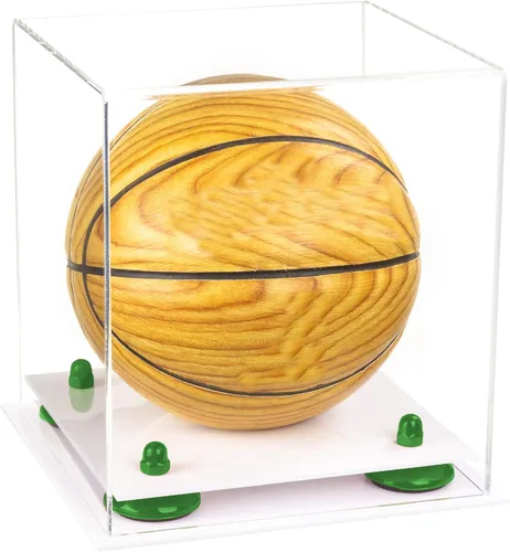 Vista 100 de Better Display Cases Mini acrílico - Miniatura (no tamaño completo) Baloncesto vitrina con elevadores negros y espejo (A015-BR)