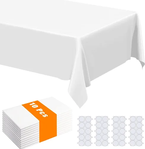 Vista 8 de Paquete de 2 manteles de plástico blanco, 108 x 54 pulgadas, manteles rectangulares desechables bohemios para bodas, pícnics y fiestas