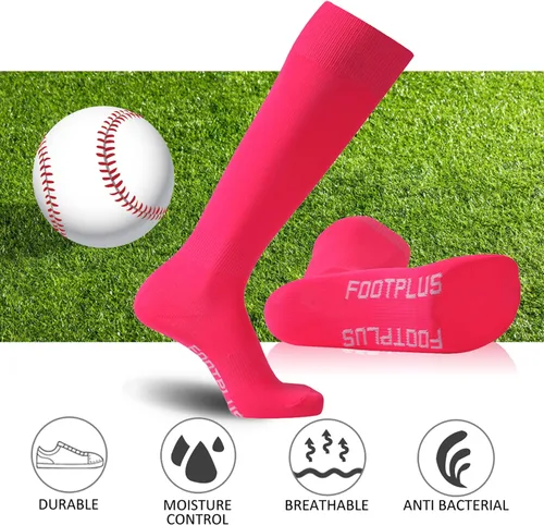 Vista 5 de FOOTPLUS Calcetines de béisbol y sóftbol, unisex, por encima de la rodilla, sólidos, deportivos, rugby, fútbol, regreso a casa