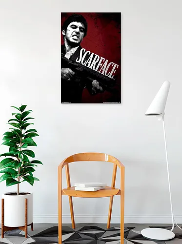 Vista 2 de BUY ART FOR LESS Póster artístico con licencia oficial de Scarface, con texto en inglés «Say Hello to my Little Friend», 34 x 22 pulgadas, impresión