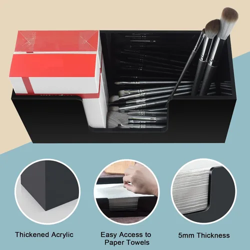 Vista 4 de Paquete de 1 soporte para toallas de papel para encimera, soporte acrílico para toallas de baño, servilletero negro para cocina, encimera