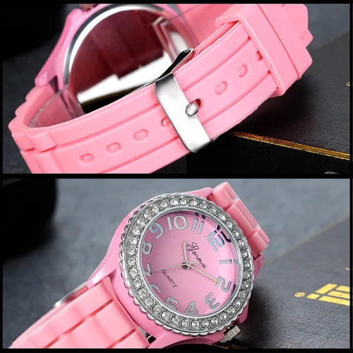 Vista 3 de Avaner Reloj de pulsera con diamantes de imitación de silicona analógico para mujer
