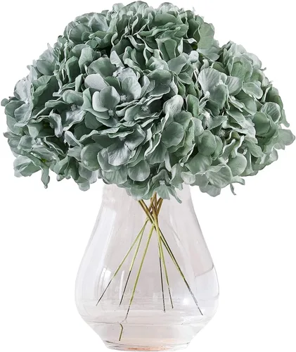 Vista 22 de Flores de hortensias artificiales rosa polvoriento, 10 cabezas de flores de seda de hortensia falsas para centros de mesa de boda, ramos de 10