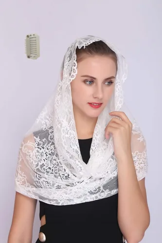 Vista 2 de Mantilla de encaje española con forma de capilla de velo infinito o masa latina