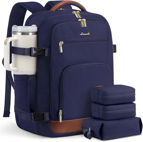Vista 32 de LOVEVOOK Mochila de viaje para mujer y hombre, Beige, Mochilas de viaje