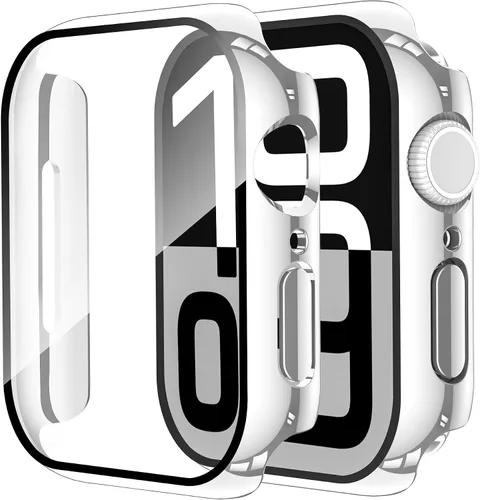 Vista 48 de Smiling Paquete de 2 fundas compatibles con Apple Watch Serie 3/Serie 2 de 1.49 pulgadas, protector de pantalla vidrio templado, carcasa rígida