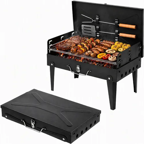 Vista 9 de Parrillas de carbón portátiles, parrilla de barril ajustable para patio trasero 19" W x 16" D x 31" H(Vertical)
