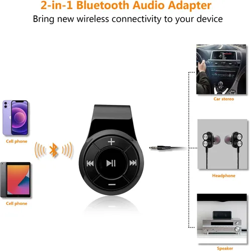 Vista 5 de Receptor Bluetooth/kit de automóvil, receptor de audio inalámbrico Bluebyte Clip para auriculares de audio de automóvil, adaptador inalámbrico