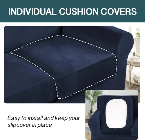 Vista 5 de FantasDecor Fundas de sofá de 4 piezas de terciopelo para sofá de 3 cojines, paquete de 3 fundas de sofá de terciopelo para sofá de 2 cojines, funda