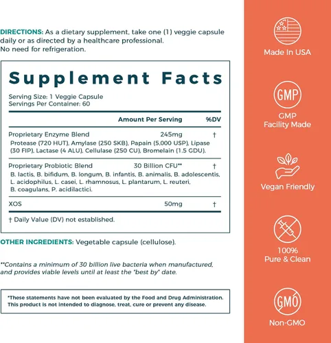 Vista 8 de NewRhythm Enzimas digestivas de 245 mg, con probióticos y prebióticos, a base de plantas, 7 enzimas clave, digestión, absorción de nutrientes
