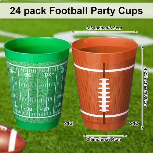 Vista 2 de Nuenen Juego de 24 tazas de plástico de fútbol de 16 onzas, juego de fiesta de fútbol con temática de rugby, taza esmerilada de plástico