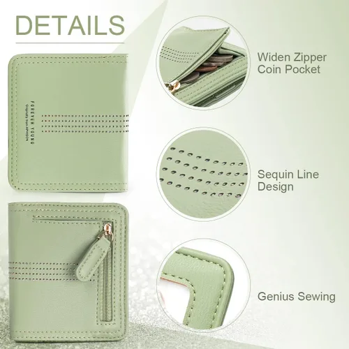 Vista 5 de APHISON Billetera para mujer, delgada y pequeña, cartera RFID para mujer, 05A125VERDE, Moderno