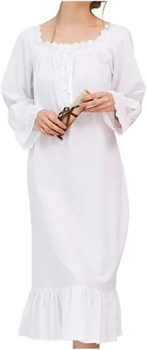 Vista 10 de Sharebeauty Camisón vintage 100% algodón para mujer, estilo victoriano retro