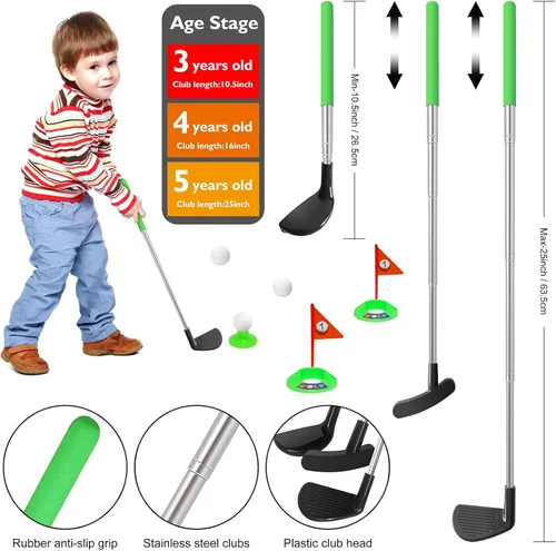 Vista 3 de Juego de palos de golf para niños pequeños, palos de golf retráctiles con tapete de putting para niños de 2, 3, 4, 5 (mano derecha), juego