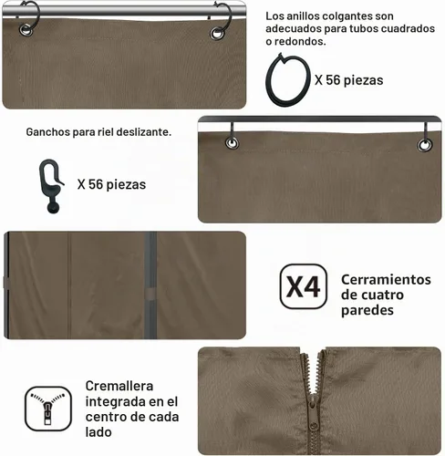 Vista 4 de Cortinas Gazebo de 10 x 10 pies para exteriores, impermeables, 4 paneles, cortinas de pared lateral, repuesto universal con cremallera para patio