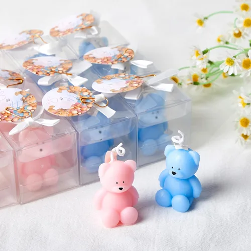 Vista 4 de 15 velas de oso para baby shower, regalos de fiesta de oso invitado, velas de baby shower, a granel para regalos decoraciones de fiesta (rosa, azul)