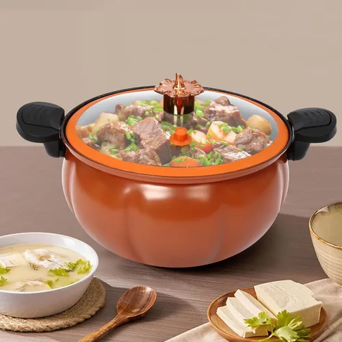 Vista 7 de Olla a micro presión de calabaza de 8 L, olla de cocción a micro presión con tapa transparente, olla antiadherente para cocinas caseras, escuelas