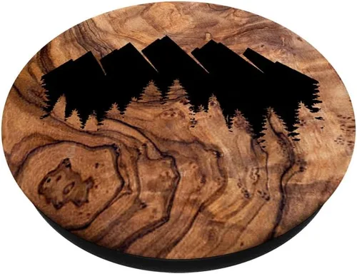 Vista 2 de Mountain Range Forest Burned Woodgrain Wood-Burn - PopSockets Grip and Stand for Phones and Tablets