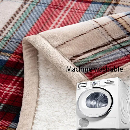 Vista 6 de Manta de Navidad Sherpa para adultos, manta de franela de forro polar, 50 x 60 pulgadas, mullida, suave, beige, para sofá, cama, para mujeres