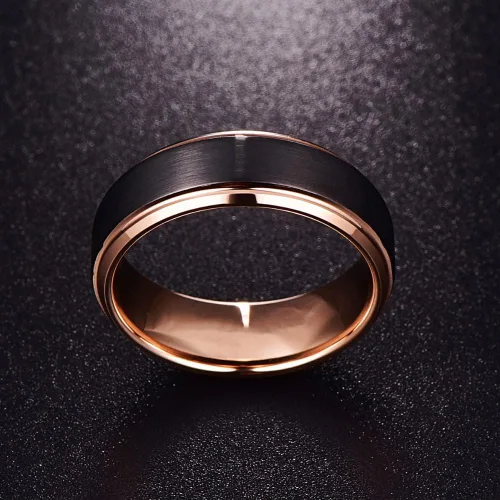 Vista 3 de Juego de anillos de promesa personalizados a juego para parejas, anillos de compromiso de oro rosa negro para mujeres de 0.315in y hombres, anillo