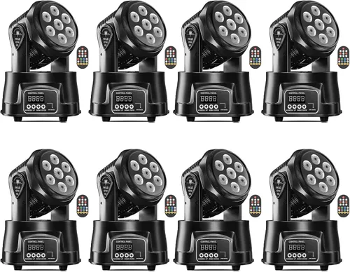 Vista 14 de U`King Luz de cabeza móvil RGBW LED Efecto de iluminación de escenario, 7 x 10 W, cabezales móviles, luces de lavado por DMX y control remoto