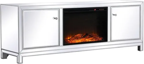 Vista 6 de Elegant Decor Reflexion - Soporte de TV para televisores de hasta 65" con chimenea de madera en color plateado