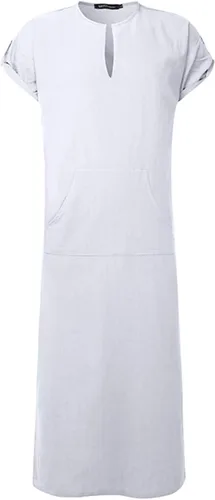 Vista 2 de Jacansi - Caftán de algodón para hombre, con cuello en V, manga corta, división lateral, thobe largo