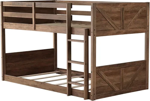 Vista 7 de Twin Size Bunk Bed with Panelled Headboard and Footboard, Antique Dark Oak Antique Oak