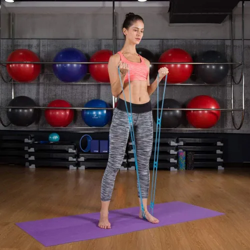 Vista 5 de Banda de ejercicio de resistencia elástica de 7 anillos, banda Miracle Miles, estiramiento de yoga, brazo, hombros, pies, piernas fitness, gimnasio
