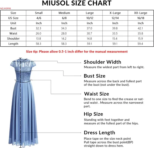 Vista 6 de Miusol Vestido largo formal de dama de honor con cuello redondo y encaje floral para mujer