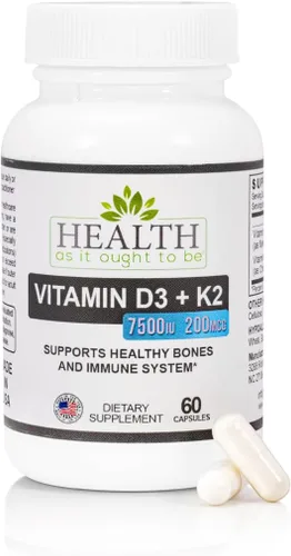 Vista 6 de Health As It Ought To Be Suplemento de vitamina D3 7500 UI 188mcg - Formulado por un médico - Apoya la salud ósea e inmunológica - 100 cápsulas