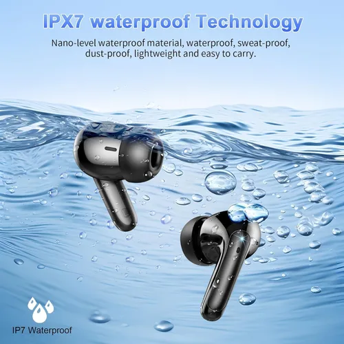 Vista 4 de Auriculares inalámbricos, auriculares Bluetooth con tiempo de reproducción de 30 horas, con pantalla LED de potencia, Bluetooth 5.3 impermeable
