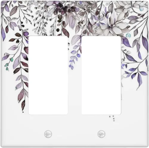 Vista 144 de Cubierta de tomacorriente eléctrico dúplex individual estilo campestre con diseño floral de flores y pájaros en blanco y negro, placa de pared de 1