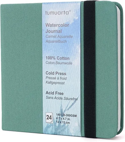 Vista 11 de tumuarta Cuaderno de bocetos de acuarela, 140 libras, 300 GSM, papel 100% algodón, prensa en frío, 24 hojas, 48 páginas, diario de acuarela para uso