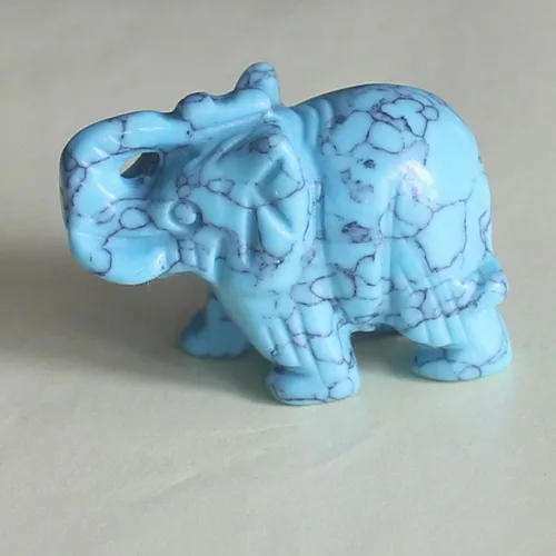 Vista 2 de Figura de elefante de cristal tallada a mano de 1.5 pulgadas para decoración del hogar (síntesis azul turquesa)