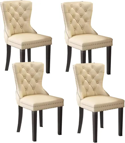 Vista 17 de Juego de sillas de comedor, sillas de comedor tapizadas de cuero, cómodas sillas de cocina, silla de vestíbulo con patas de madera resistentes