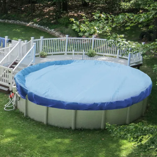 Vista 12 de Patio Cubiertas redondas para piscinas sobre el suelo, cubierta de seguridad para alberca de invierno de 10 pies, lona resistente con cabrestante