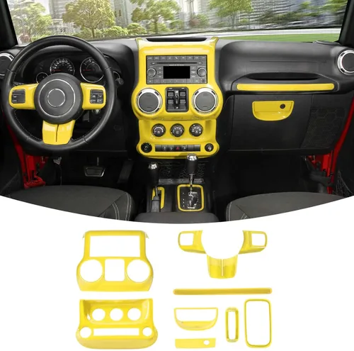 Vista 8 de RT-TCZ para Jeep JK Kit de Adornos Interiores Azul, Adorno de Panel de Tablero de Consola Central para Jeep Wrangler JK JKU 2011-2017 Accesorios