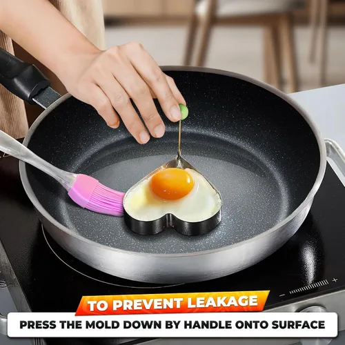 Vista 6 de Juego de moldes para panqueques de 5 piezas, acero inoxidable, asas plegables Pancake Molds for Griddle, 5 Shapes for Eggs, Omelets, Hash Browns &