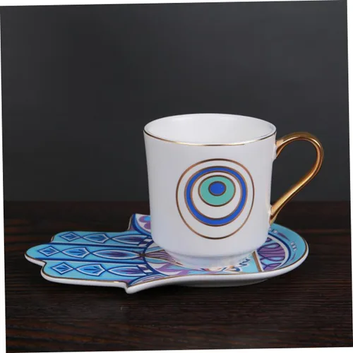 Vista 6 de Turkish Ceramic Coffee Cup and Saucer Set 120ml Retro Coffee Mug Household Tea Cup with Evil Eye Pattern for Afternoon Tea and Home Use