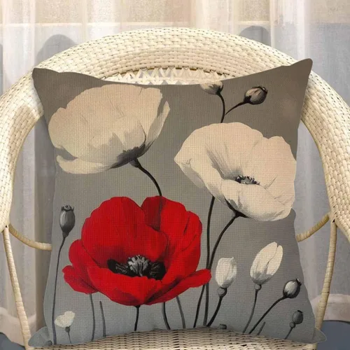 Vista 3 de Mugod Funda de almohada con diseño de flor de amapola, hermosa y encantadora acuarela, color rojo y blanco, 18 x 18 pulgadas, suave, cuadrada