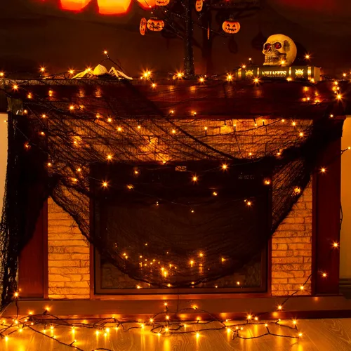 Vista 7 de PEIDUO Luces de Halloween, 200 luces LED naranjas de 82 pies, con sensor de movimiento, decoraciones de Halloween, luces de hadas parpadeantes