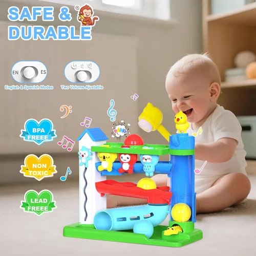 Vista 6 de VOILBTOY Juguete musical para niñas y niños de 1 a 2 años - Tablero Montessori ocupado y juguete de gota de pelota