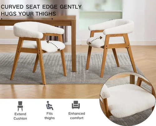 Vista 7 de CIM0TA - Juego de 2 sillas de comedor modernas con brazos de tela de tapicería de sherpa para cocina y comedor con respaldo abierto de barril/patas