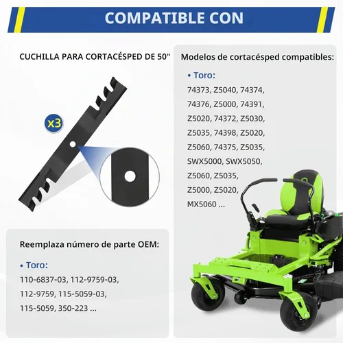 Vista 2 de GICOOL Cuchillas de mantillo de cubierta de 50 pulgadas para Toro