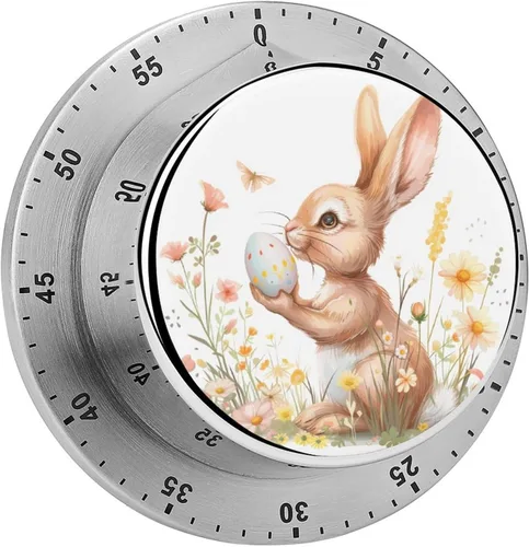 Vista 19 de Watercolor Easter Day Kitchen Timers for Cooking Cartoon Bunny Chef Cooking Timer Clock with Loud Alarm No Batteries Required Mechanical Desk Timer