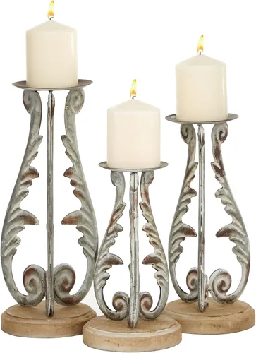Vista 13 de Deco 79 Lámpara de madera de huracán candelita, juego de 2 4 pulgadas, 3 "H, marrón