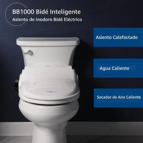 Vista 3 de Bio Bidet BB1000 Asiento de bidé de agua caliente, secador de aire, asiento calefactable con tapa de cierre lento, control remoto, redondo