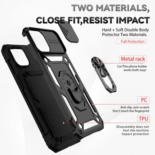 Vista 7 de Funda magnética compatible con iPhone 14 Plus, iPhone 14 Plus con cubierta de cámara y soporte de grado militar, a prueba de golpes, color negro